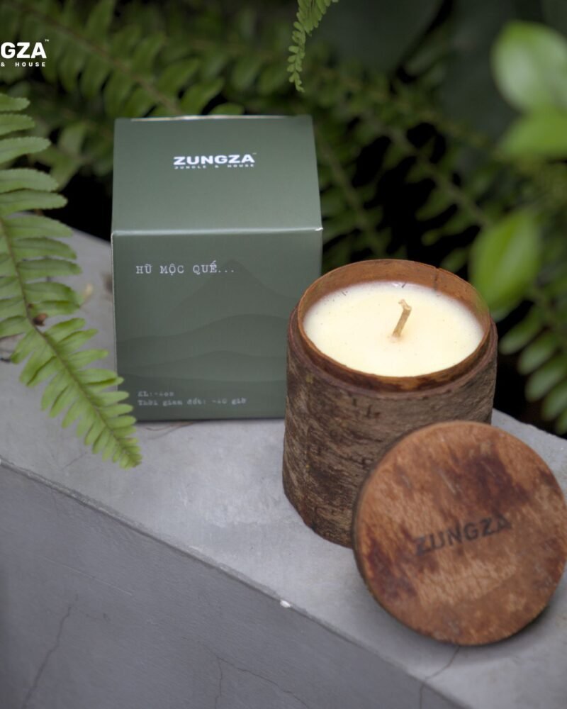 ZUNGZA cinnamon bark candle set among moss and ferns — Camping, and leaving with the forest still as it was