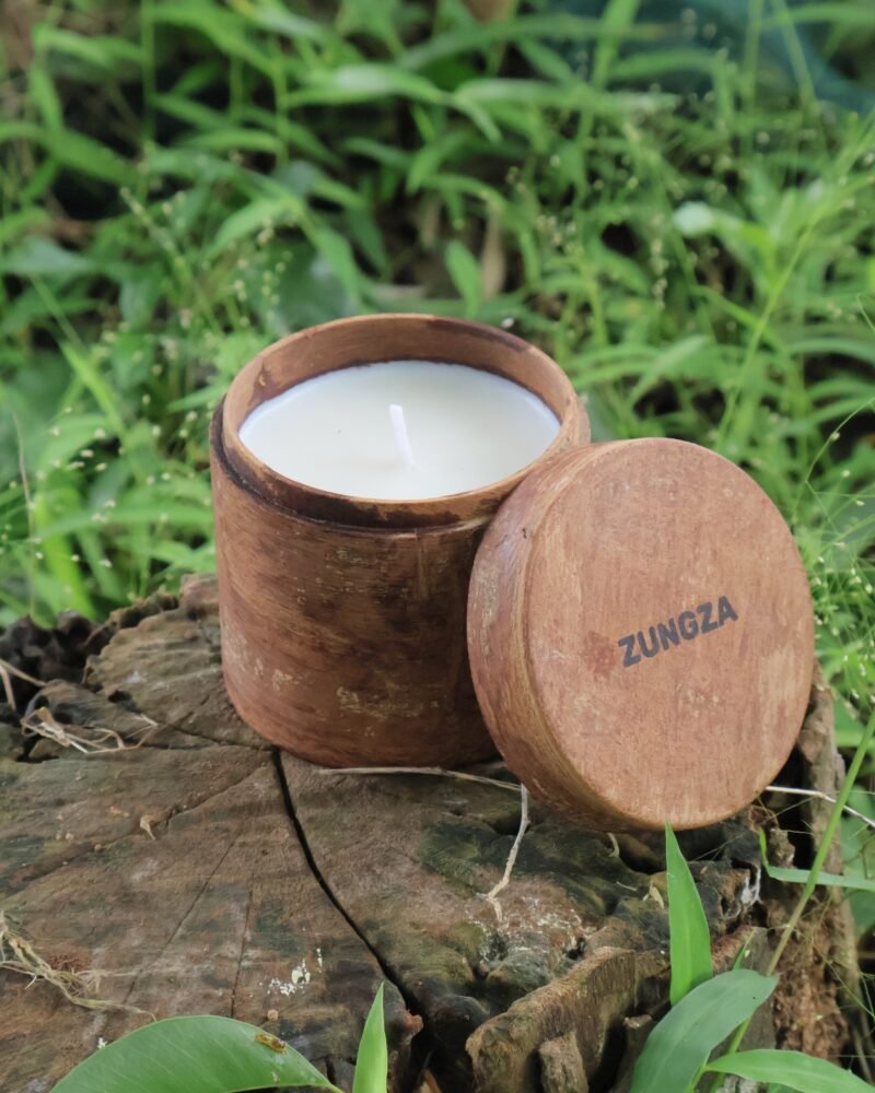 ZUNGZA cinnamon bark candle set among moss and ferns — What a cinnamon candle smells like