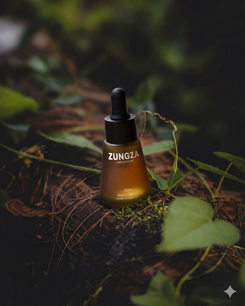 Chai essential oils ZUNGZA đặt giữa khung cảnh thiên nhiên — What essential oil is, and how it is taken out of a plant